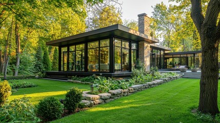 Obraz premium Sunlit Geometric Modern Villa with Sunroom