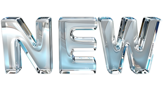 Glass 3D "NEW" text isolated. A transparent, highly reflective typography spelling "NEW," designed with a futuristic glass-like appearance. AI generated.  .