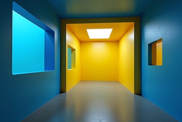 Obraz premium UniqueBlueandYellowCubeRoom
