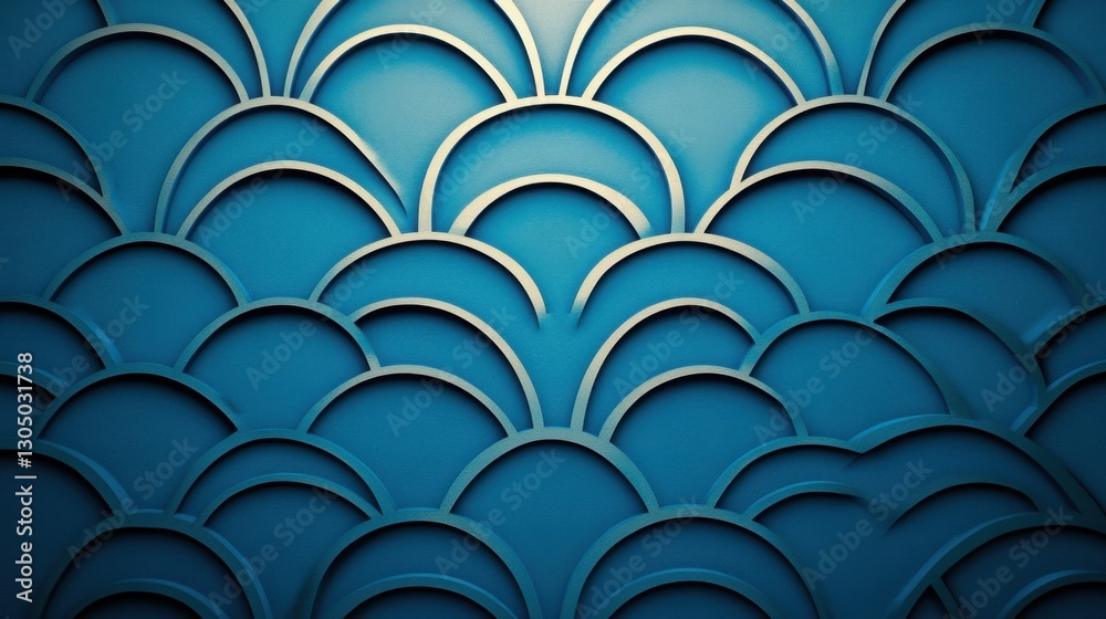 Poster elegant teal background with art deco pattern of overlapping semicircles in a textured design style 