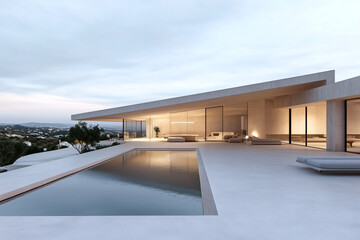 Fototapeta premium Luxury Home with Pool at Dusk
