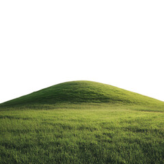 Obraz premium Green Hill Surrounded by Lush Grass Fields Under Clear Blue Sky