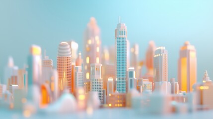 A panoramic digital illustration of a futuristic city with neon light trails, ideal for technology themes, sci-fi concepts, and modern branding
