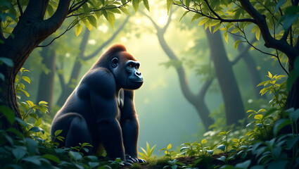 Gorilla and Jungle Foliage Border Frame for World Wildlife Day