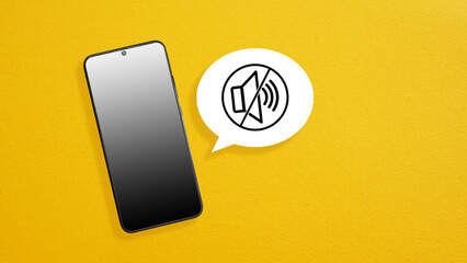 Turn off the sound on the phone is shown by smartphone and the mute icon. Muted speaker icon