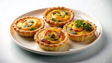 Aerial View of Mini Quiches on White Plate &ndash; Delicious Homemade Pastry