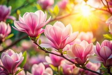 Obraz premium Aerial View of Pink Magnolia Blossoms in Full Bloom - Drone Photography