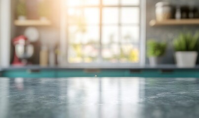 Kitchen Countertop Surface with Blurred Background in Bright Modern Interior