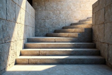 Sunlit Stone Steps Ascending a Curved Pathway Within a Rustic Architectural Structure