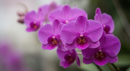 Blooming Purple Orchid Flowers Close-up with Soft Background for Botanical Designs