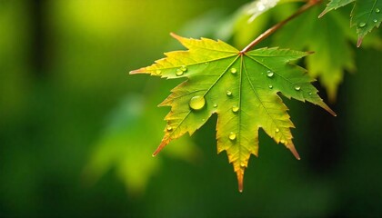 Green Leaf with Water Droplets | Nature Background, Fresh Foliage, Macro Photography, Dew Drops, Eco-Friendly, Spring Season, Botanical Beauty, Natural Wallpaper, Lush Greenery, Environment, Plant.
