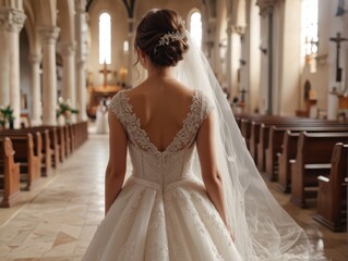Fototapeta premium Bride in Lace Wedding Dress