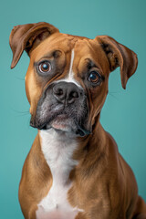 Boxer dog on minimalistic colorful background with Copy Space. Perfect for banners, veterinary ads, pet food promotions, and minimalist designs.