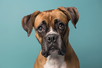 Boxer dog on minimalistic colorful background with Copy Space. Perfect for banners, veterinary ads, pet food promotions, and minimalist designs.
