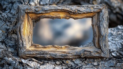 Gnarled wooden frame in a rectangular shape, featuring intricate, twisted details and a weathered texture, designed to enhance rustic and vintage themes in home decor and interior design.