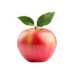 Fresh red apple with green leaf isolated on transparent background.