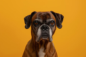 Fototapeta premium Boxer dog on minimalistic colorful background with Copy Space. Perfect for banners, veterinary ads, pet food promotions, and minimalist designs.