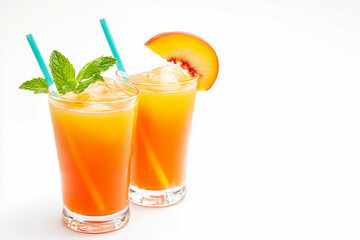 Two glasses with peach lemonade 