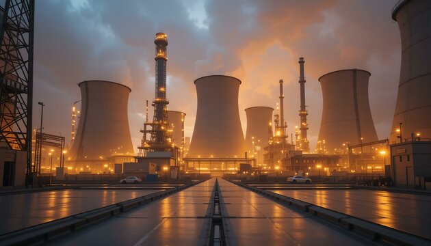 Majestic Industrial Power Plant at Dusk: Stunning HDR Image