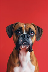 Boxer dog on minimalistic colorful background with Copy Space. Perfect for banners, veterinary ads, pet food promotions, and minimalist designs.
