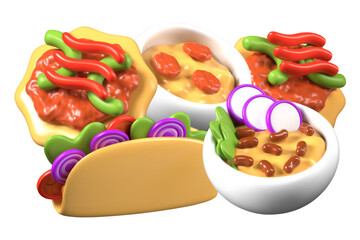 Vector set of Mexican dishes in realistic style. Isolated color templates for cafeteria