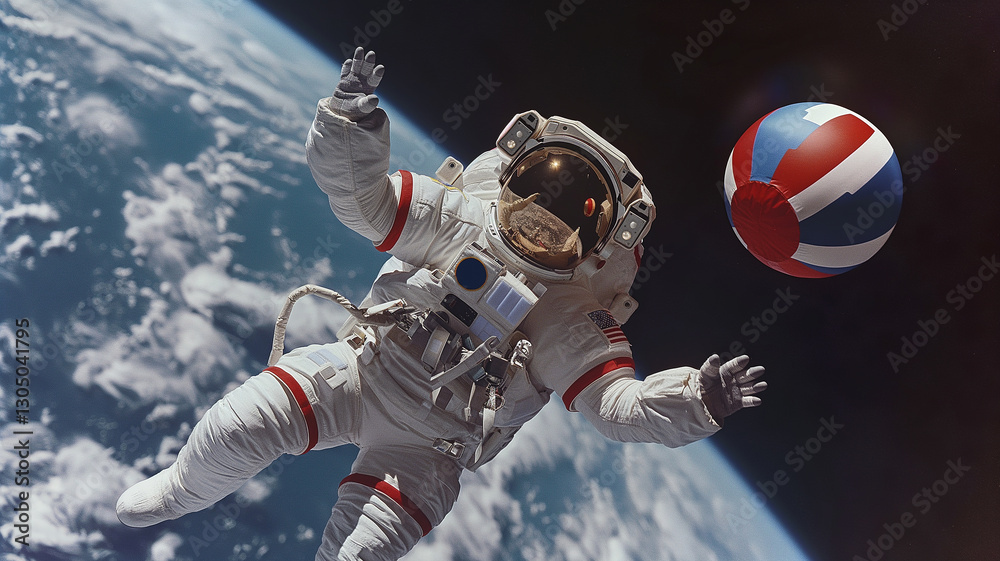 Aufkleber this astronaut floats in zero gravity, enjoying a colorful ball while orbiting the earth.