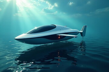 Fototapeta premium A sleek sea drone vehicle exploring the ocean depths , science , exploration