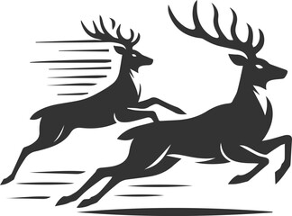 Deer racing another deer, both in full stride animal silhouette vector