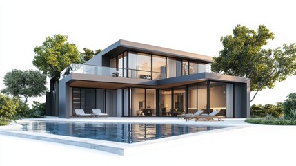 3d rendering of modern house by the river house, luxury, villa, modern, architecture, building, exterior, residential, property, designer