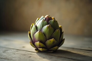 Obraz premium A Close up of an Artichoke on a Wooden Table - Generative AI