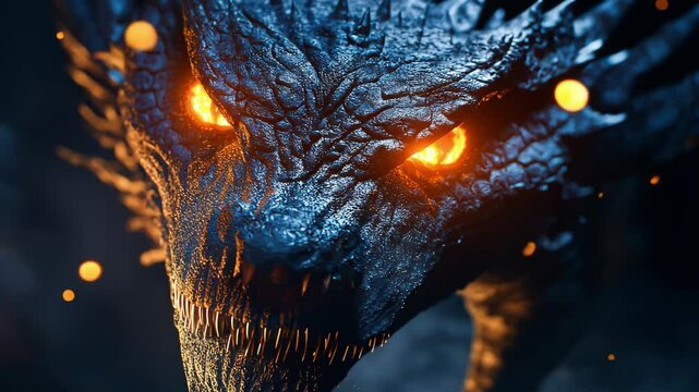 A fierce dragon with glowing eyes intense, intimidating features, A powerful black dragon emerges	