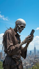 Digital Decay &ndash; Skeleton Using Smartphone, Brainrot Concept