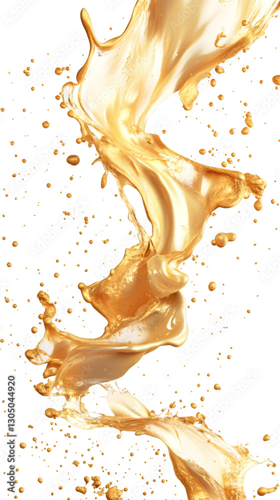 Aufkleber Golden liquid splashing and creating dynamic shapes on a transparent background, adding luxury and elegance to creative projects