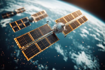 A satellite network communication system operates in low Earth orbit, capturing and relaying signals for monitoring global communications