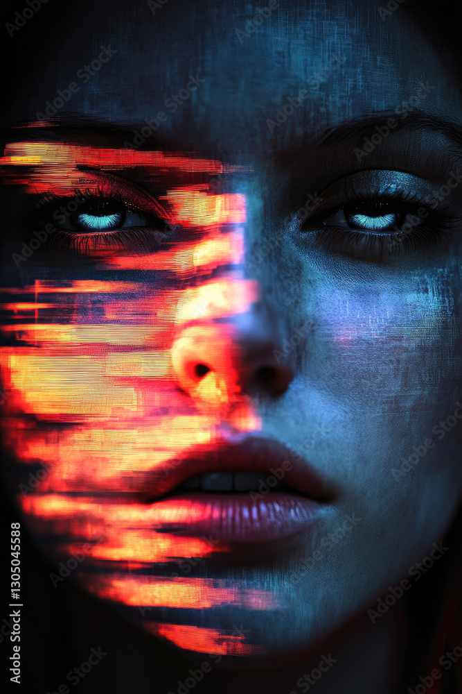Poster this captivating image showcases a close-up portrait with striking colors and abstract patterns, cre