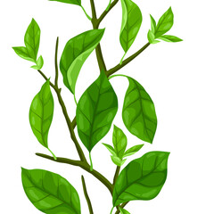 Pattern with branches and leaves. Spring or summer stylized foliage.