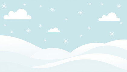 Snowy winter landscape with soft clouds and falling snowflakes, tranquility