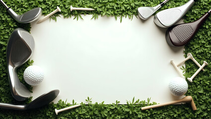 Elegant Golf Clubs and Neat Tees Framing Golfing Space for Father's Day Sports Messages - Perfect Photo Stock Concept with Empty Space on the Left for Customization
