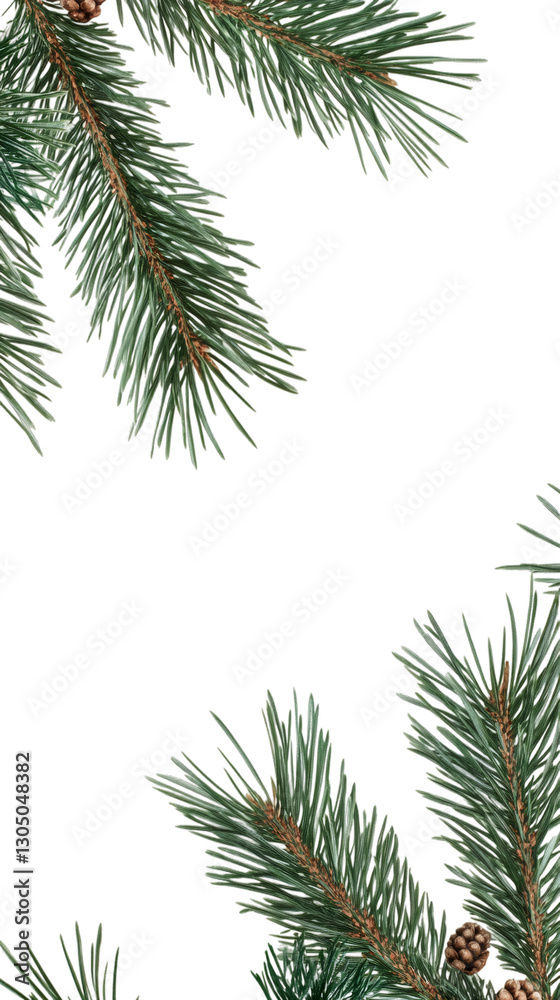 Poster christmas pine branches and pine cones creating a frame on a transparent background, perfect for fes