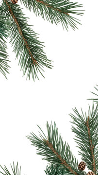 Christmas pine branches and pine cones creating a frame on a transparent background, perfect for festive designs
