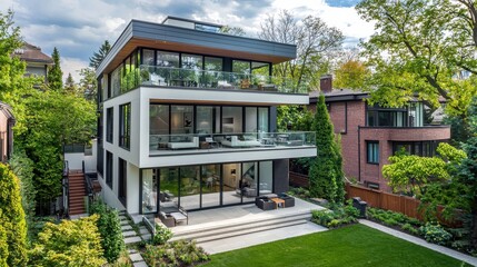 Obraz premium Sunlit Geometric Modern Duplex with Rooftop Terrace