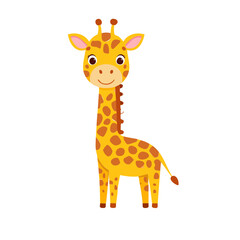 Obraz premium Cute giraffe, cartoon giraffe, smiling giraffe, giraffe illustration, yellow and brown giraffe, animal cartoon, kids giraffe, giraffe character