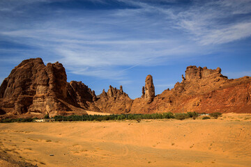 Fototapeta premium Red cliffs near AlUla view, Saudi Arabia