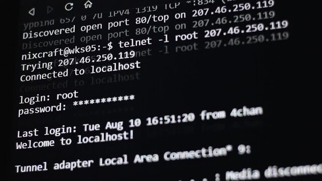 Running hacker like computer codes and information on digital screen
