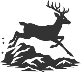 Deer running on an uneven rocky surface, adjusting its steps animal silhouette vector
