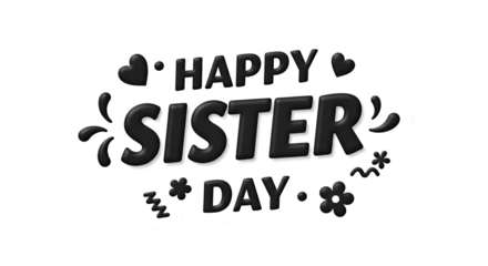 Happy Sister's Day! A modern black typography graphic to celebrate your sister on August 3rd, 2025. Perfect for social media posts, wishes, and greeting cards.