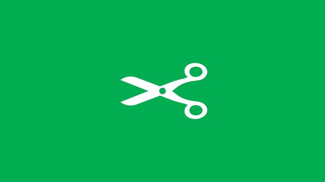 Animation video of a scissors cutting on green background