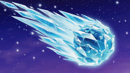 Obraz premium Cosmic Wanderer: A Distant Comet’s Icy Surface and Glittering Tail on a Lonely Journey Through the Stars