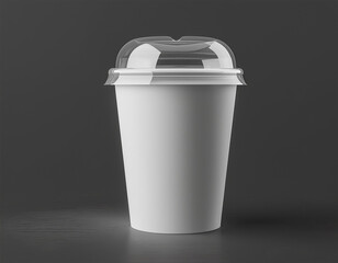 white paper cup with clear plastic dome lid 3d mockup disposable paperboard takeaway to go food round container realistic mock up takeout bowl packaging template for design