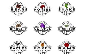 Fototapeta premium Set of volleyball mascot logo design template. Volleyball Mascot logo collections